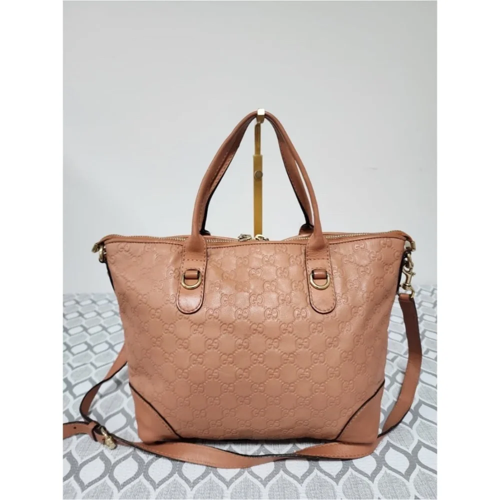 Authentic GUCCI Guccissima Large Heart Bit Charm Top Handle Satchel Bag Peach